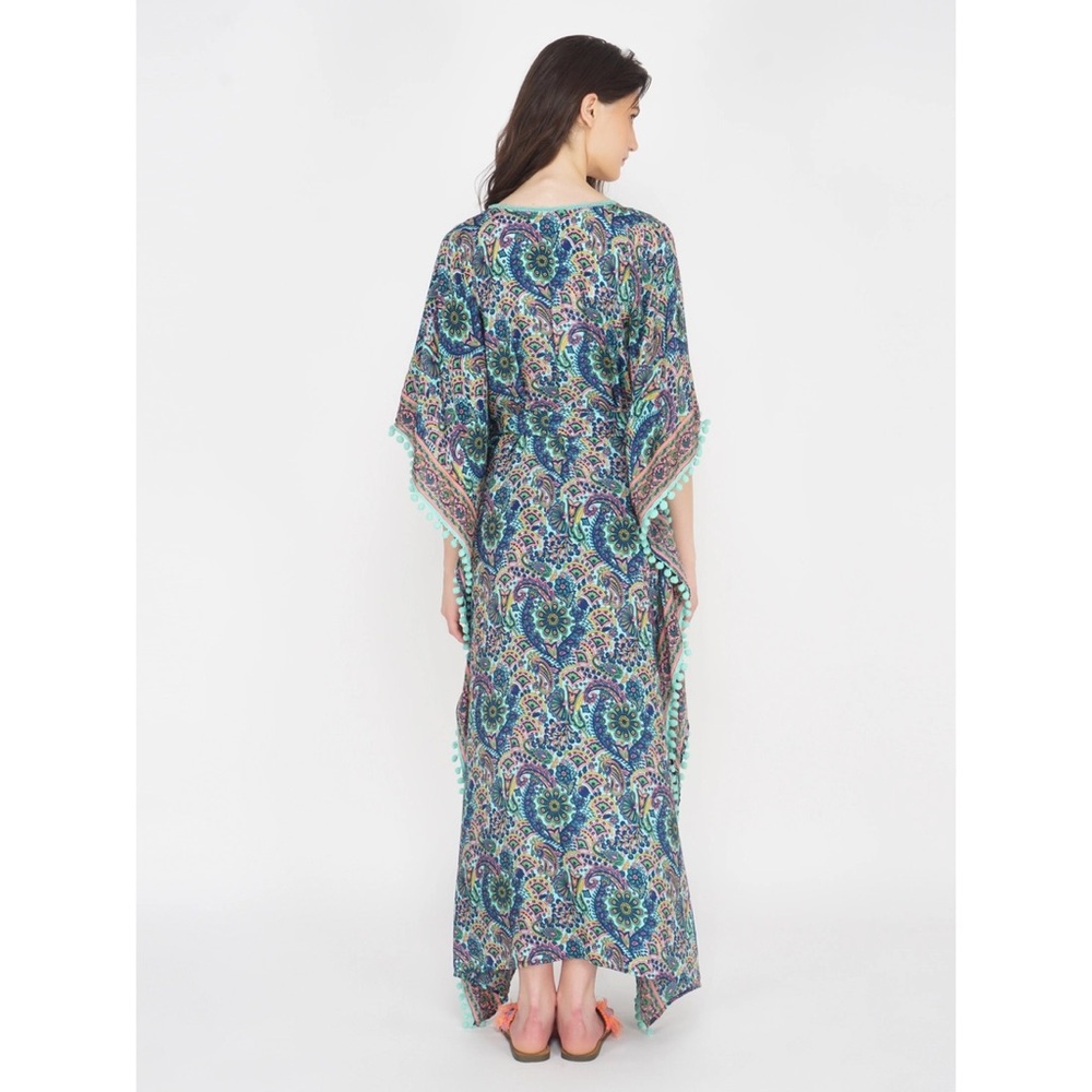 NWT Floral Blue and Green front tie Kaftan